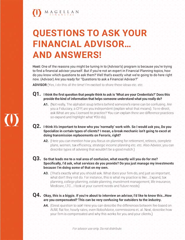 Questions To Ask Your Financial Advisor...And Answers!